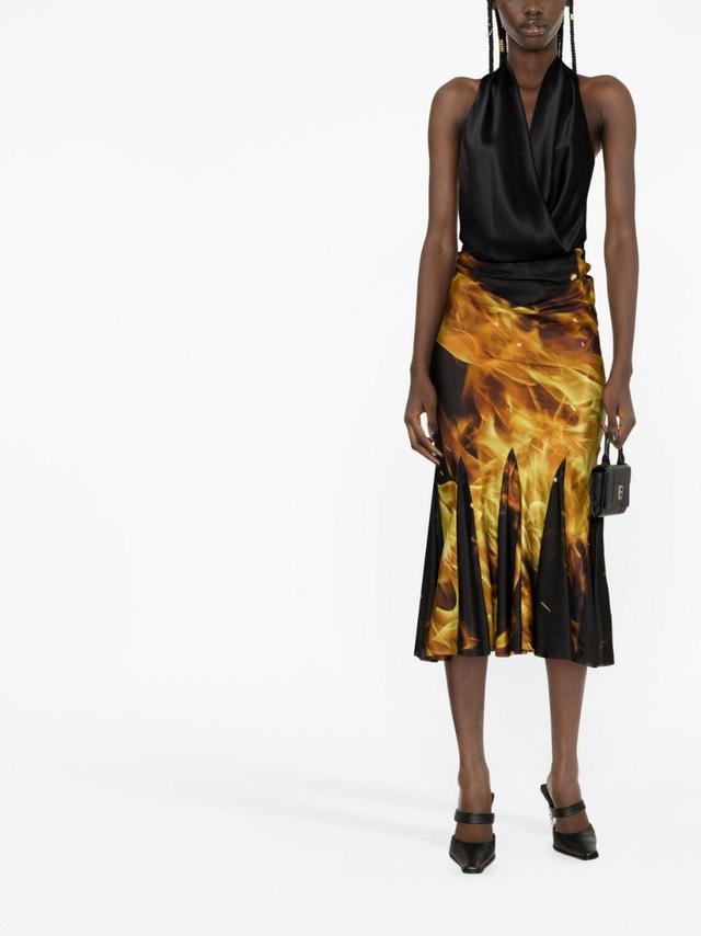 Fire-print Draped Midi Skirt In Black Product Image