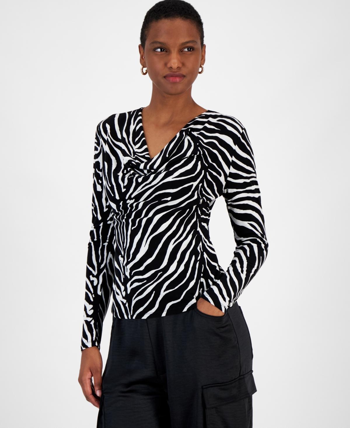 Bar Iii Womens Zebra-Print Long-Sleeve Blouse, Created for Macys Product Image