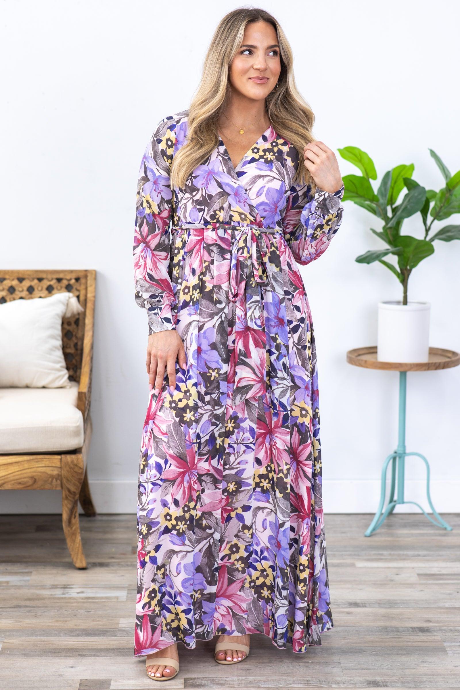 Light Pink Chiffon Print Long Sleeve Maxi Product Image