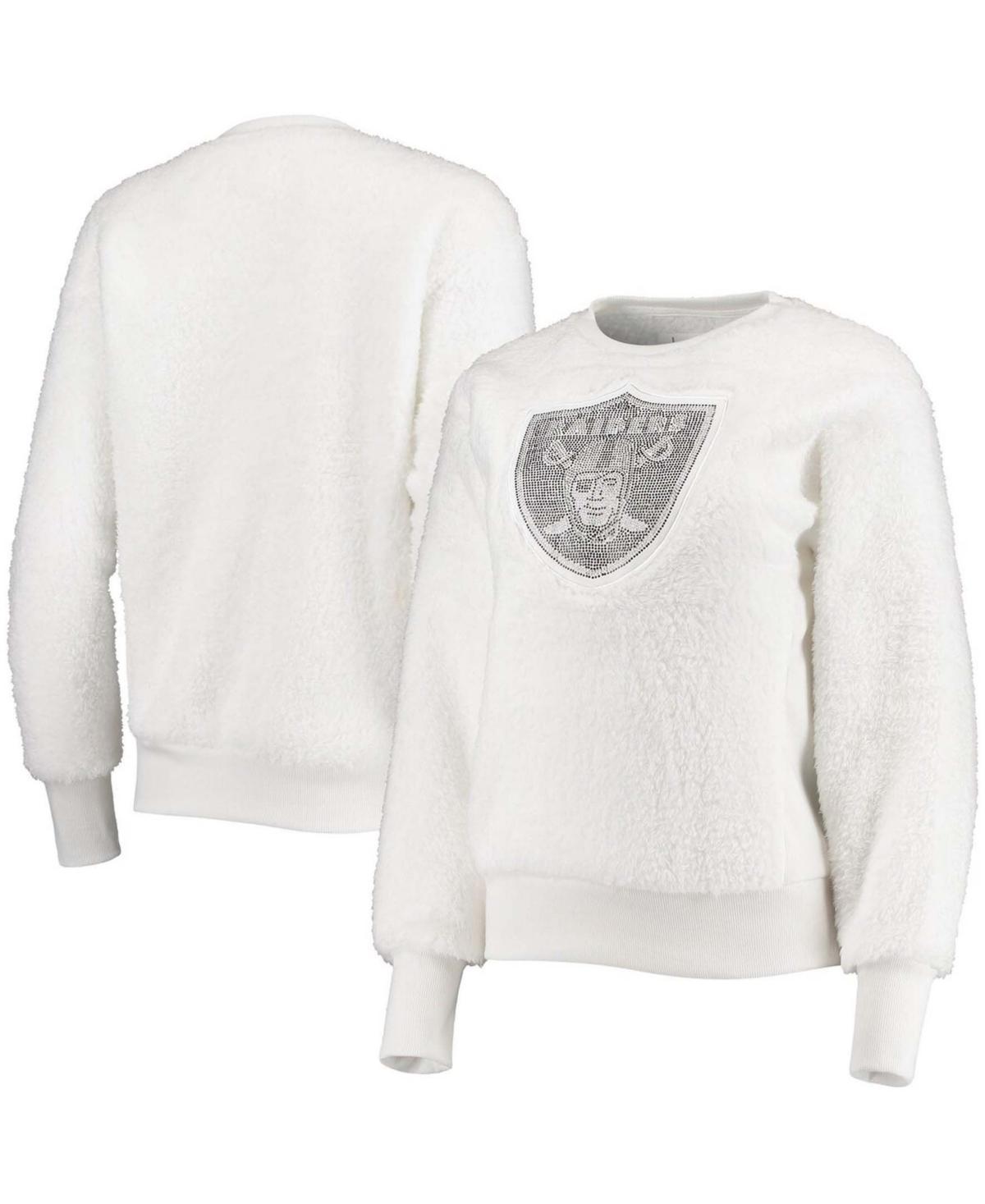 Womens White Las Vegas Raiders Milestone Tracker Pullover Sweatshirt Product Image