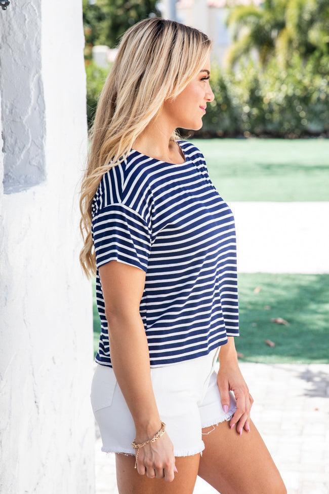 We're All Alright Navy and Ivory Striped Tee FINAL SALE Product Image