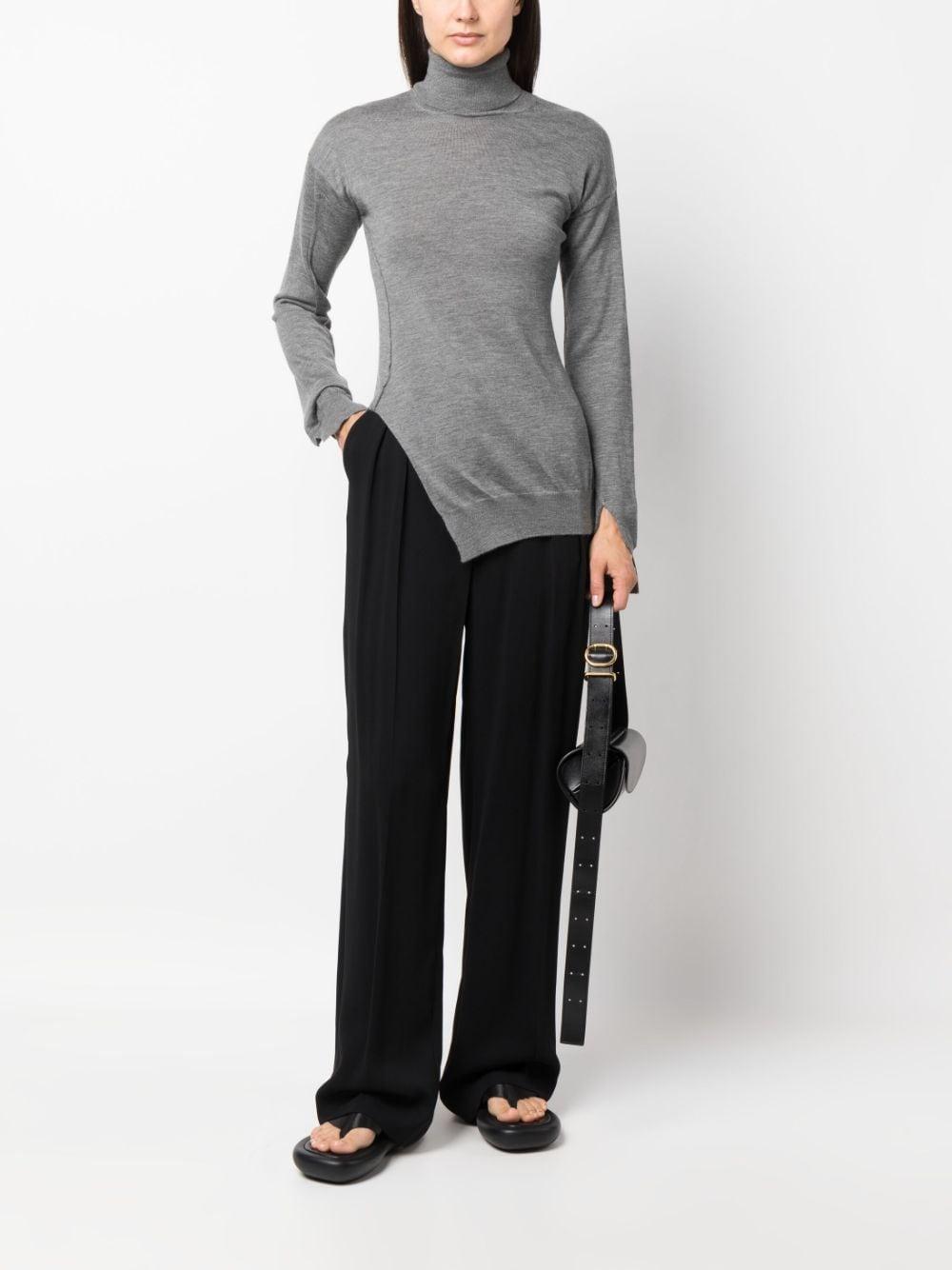 Roll-neck Asymmetric Knitted Top In Grey Product Image