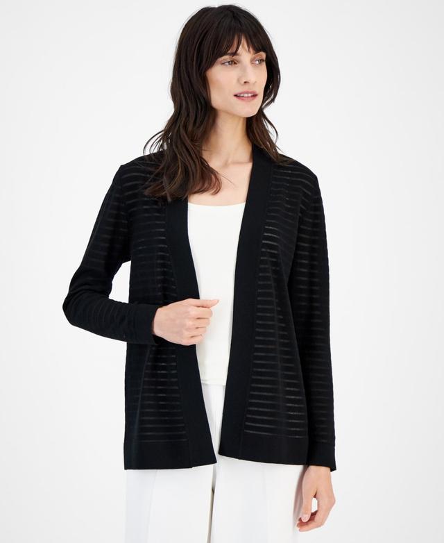 Anne Klein Womens Sheer-Striped Open-Front Cardigan Product Image