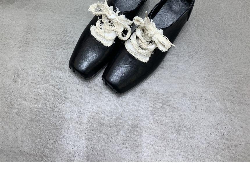 Chunky Heel Square Toe Lace-Up Faux Leather Pumps Product Image