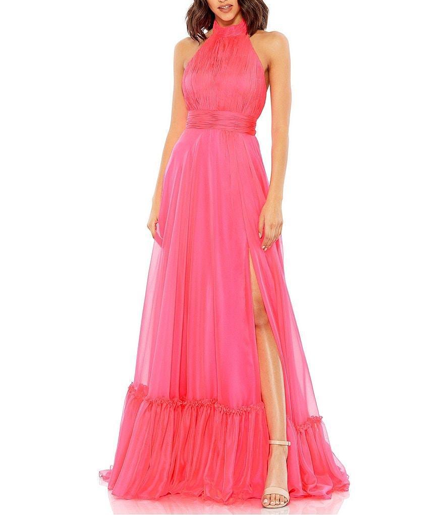 Mac Duggal Chiffon Mock Neckline Sleeveless Tiered Gown Product Image