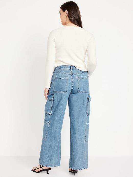 Mid-Rise Baggy Wide-Leg Cargo Jeans Product Image