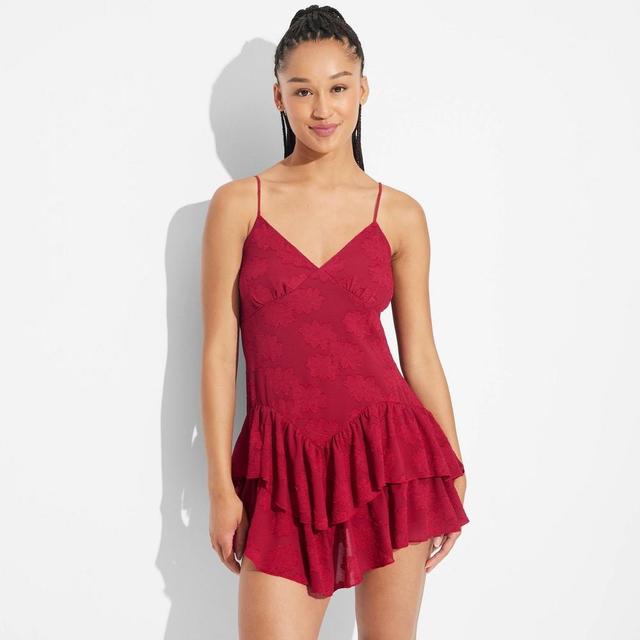 Womens Game Day Ruffle Mini Skater Dress - Wild Fable Cherry Red XXS Product Image