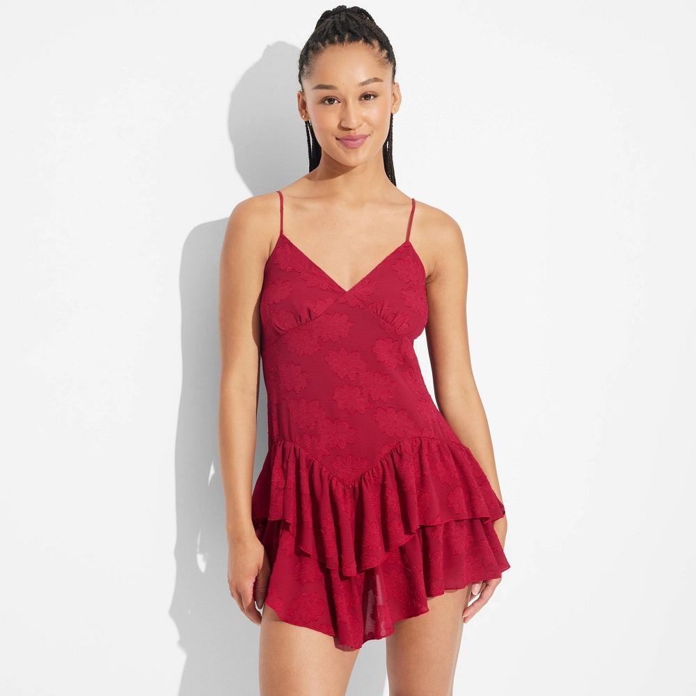 Womens Game Day Ruffle Mini Skater Dress - Wild Fable Cherry Red M Product Image