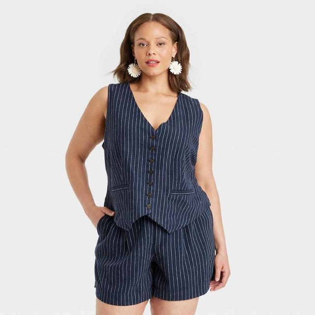 Womens Tailored Suit Vest - A New Day Navy Striped XXL Product Image