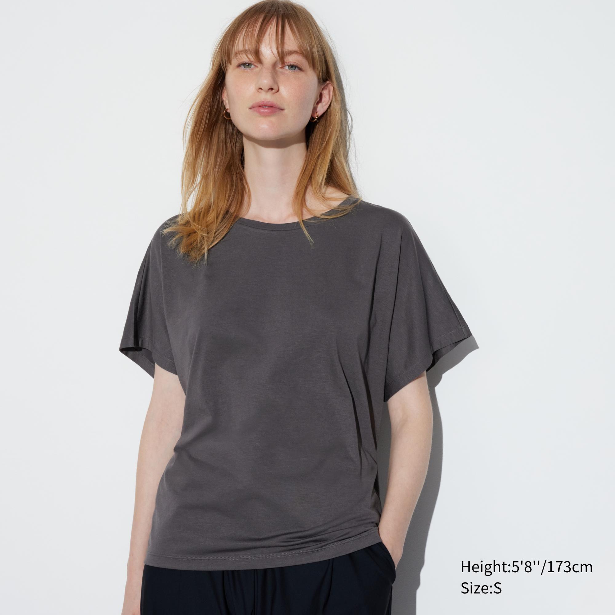 Womens Airism Drape Short Sleeve T-Shirt Gray Large UNIQLO US Product Image