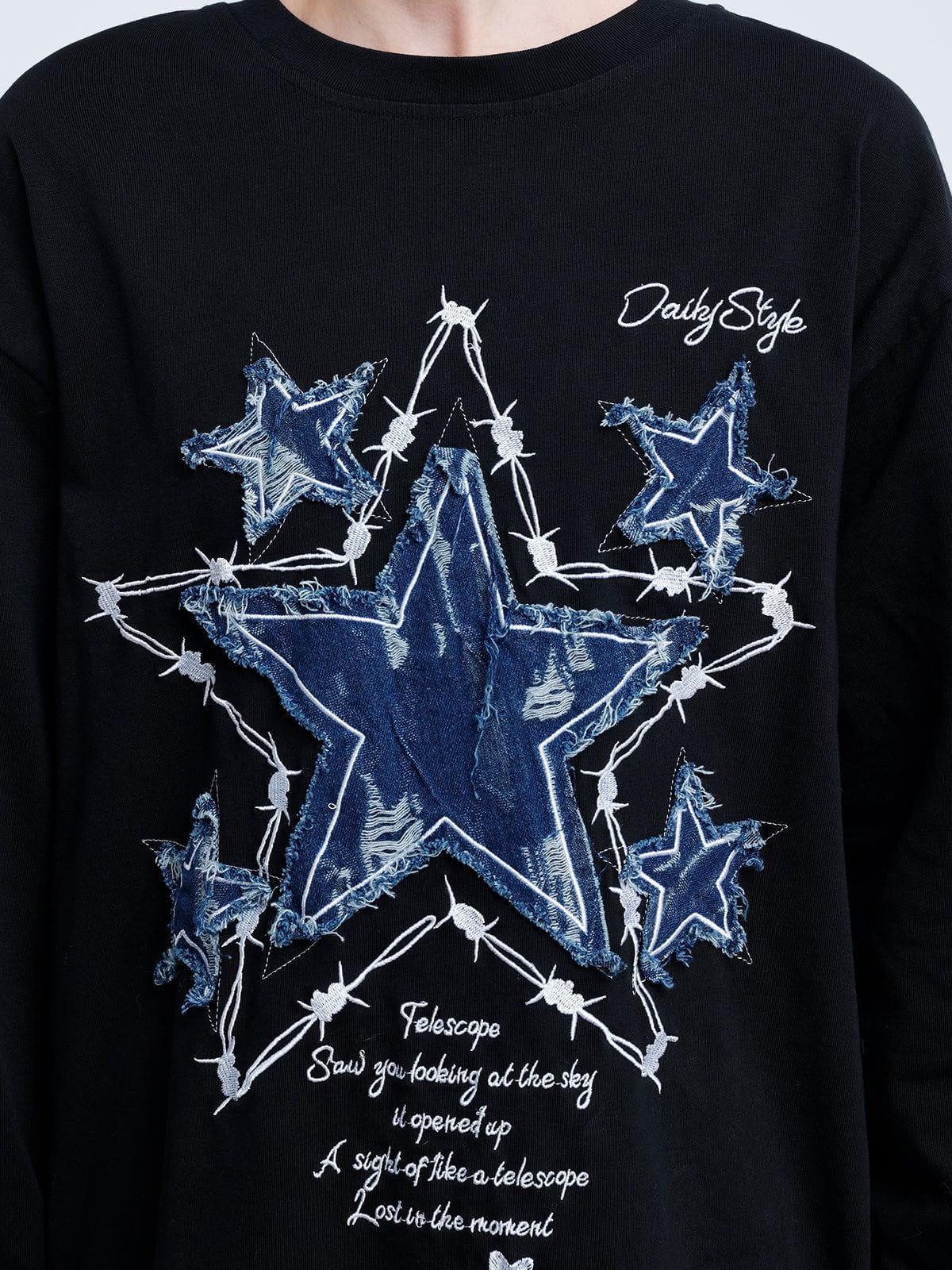 Aelfric Eden Applique Embroidery Denim Star Sweatshirt Product Image