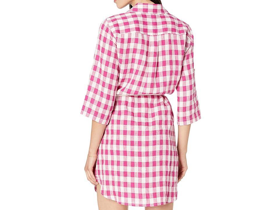 Karen Kane Check Shirtdress (Fuchsia) Women's Dress Product Image