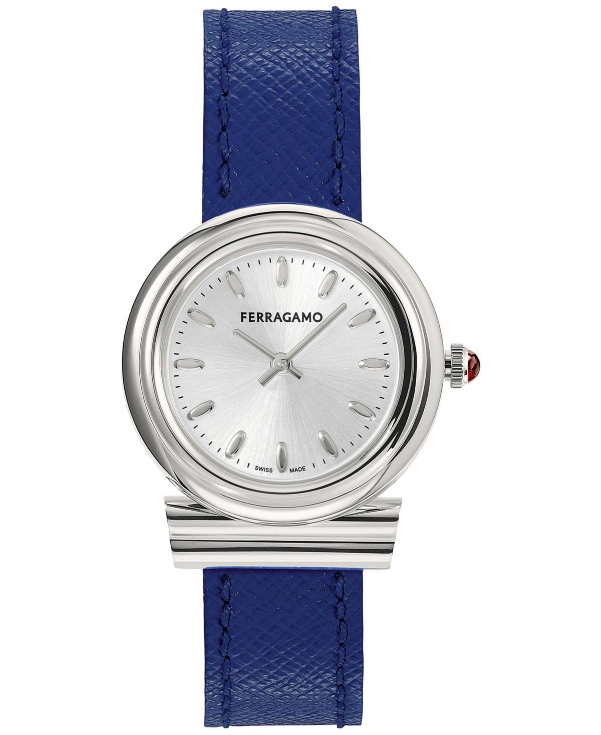 Salvatore Ferragamo Womens Gancini Swiss Blue Leather Strap Watch 28mm Product Image