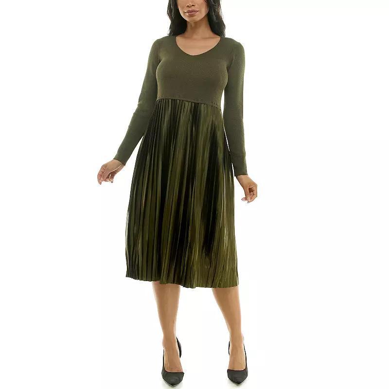 Womens Nina Leonard Lurex Knit Dress Dark Green Lurex Product Image