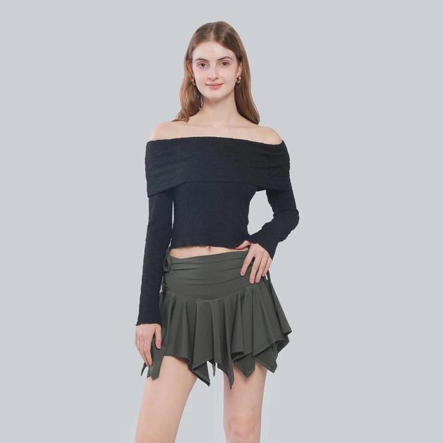 Womens Slim Fit Long Sleeve Off the Shoulder Knit Wrap Top - Wild Fable Black M Product Image