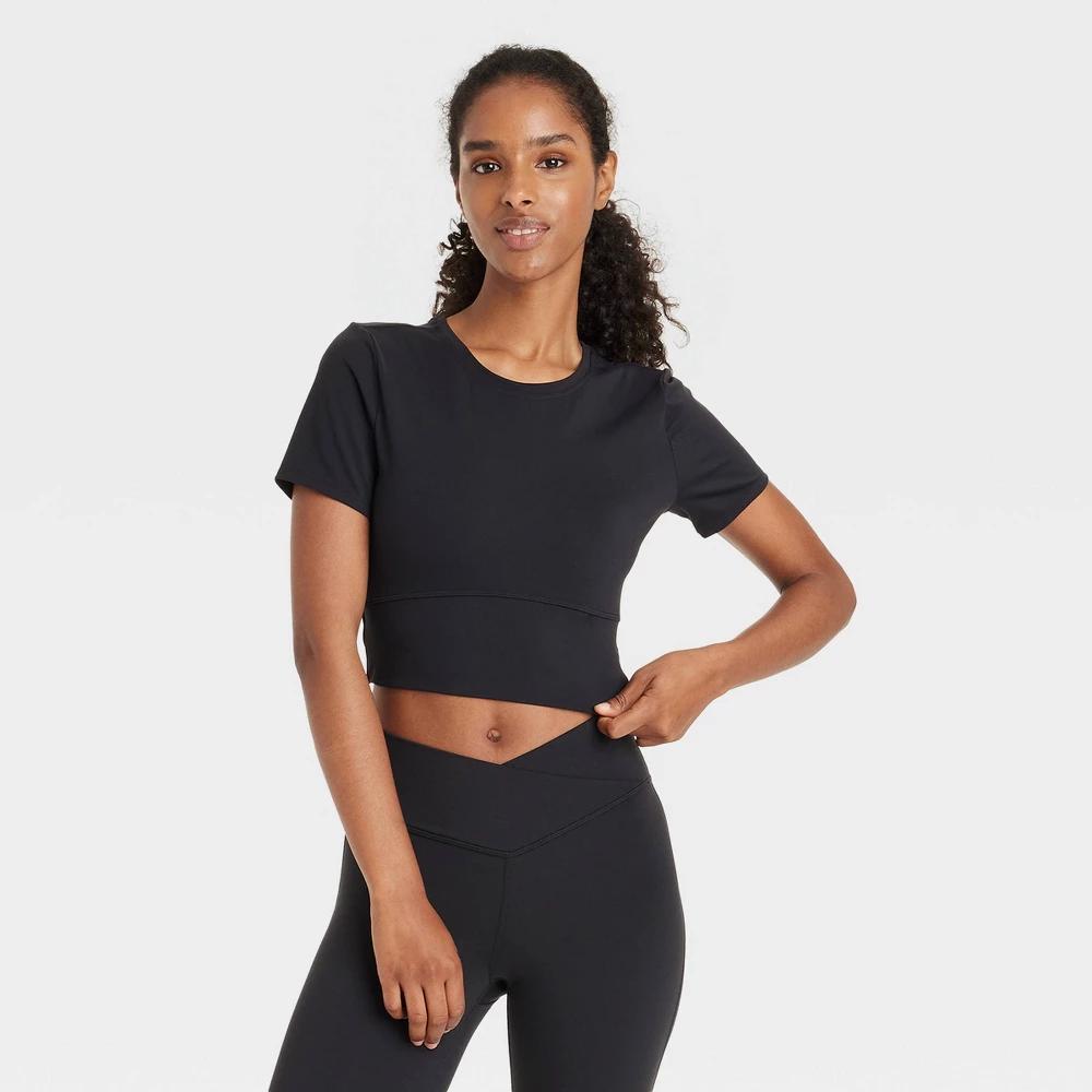 Womens Cropped Short Sleeve Shirt - JoyLab Black XS product image