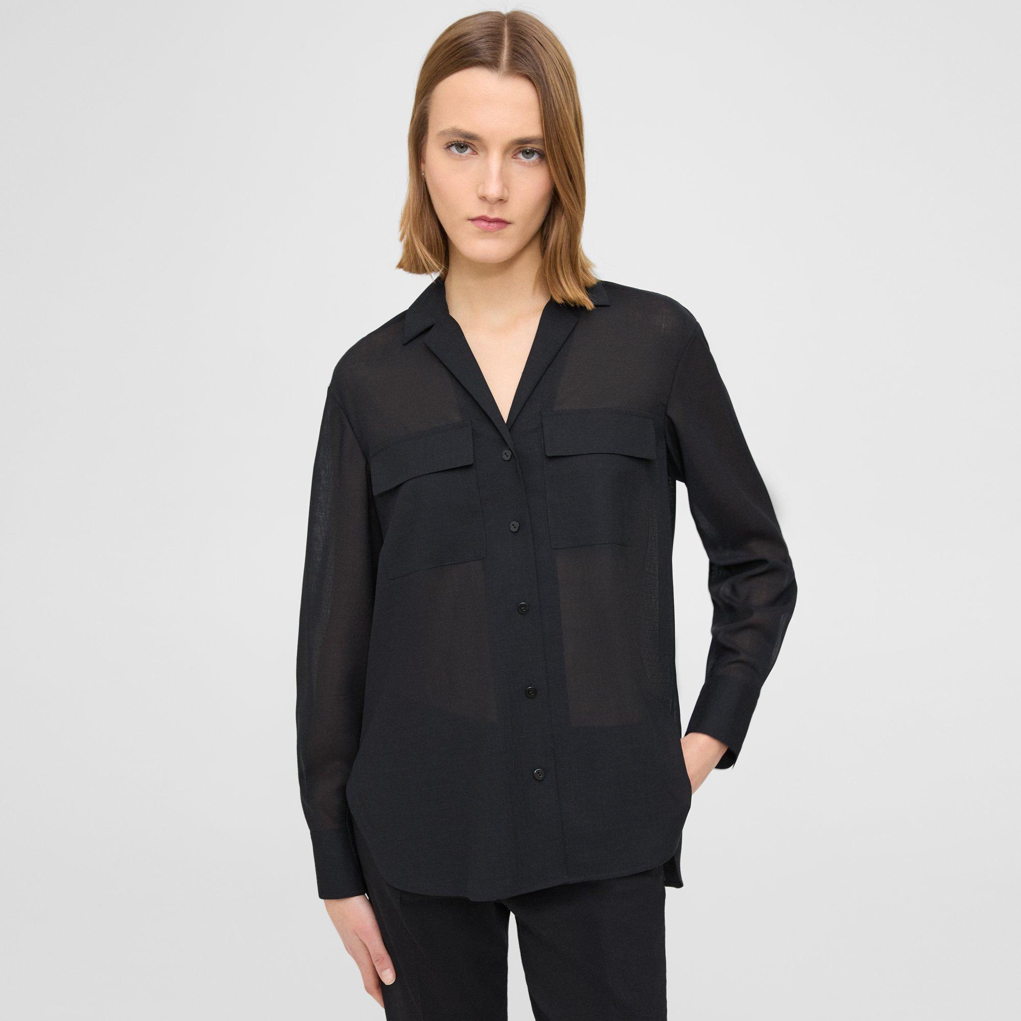 Black Cotton Oversized Patch Pocket Shirt | Theory product image