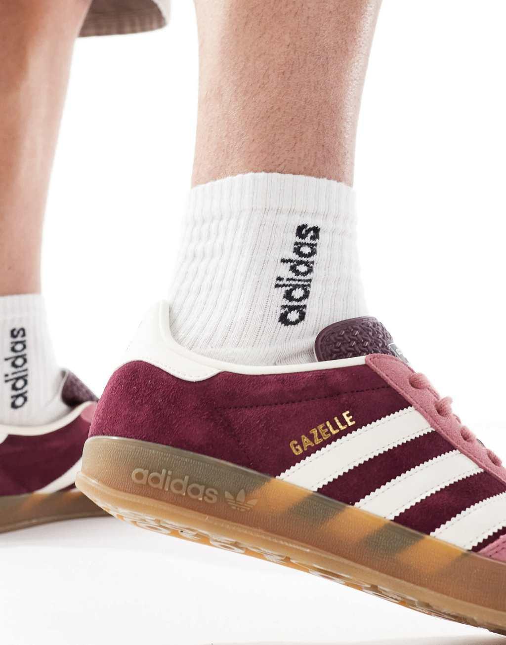 adidas Originals Gazelle Indoor sneakers in burgundy and white Product Image