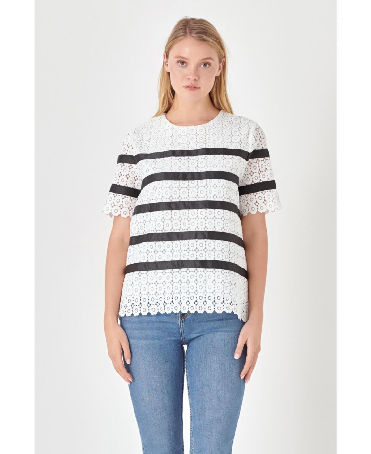 English Factory Lace Stripe Top Product Image