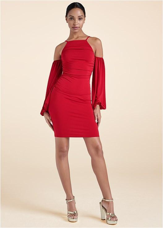 Cold-Shoulder Ruched Dress Product Image