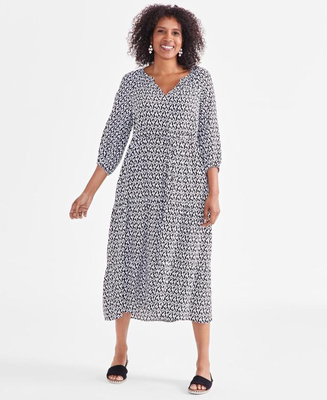 Women's Printed V-Neck Blouson-Sleeve Dress, Created for Macy's  Product Image