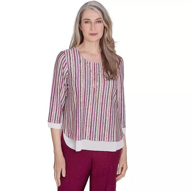 Petite Alfred Dunner Metallic Stripe Top with Detachable Necklace, Womens Product Image