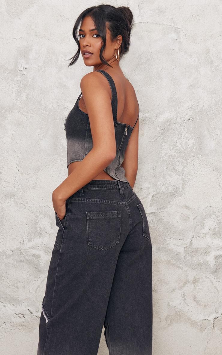 Tall Vintage Black Wash Raw Seam Detail Asymmetric Denim Corset Product Image