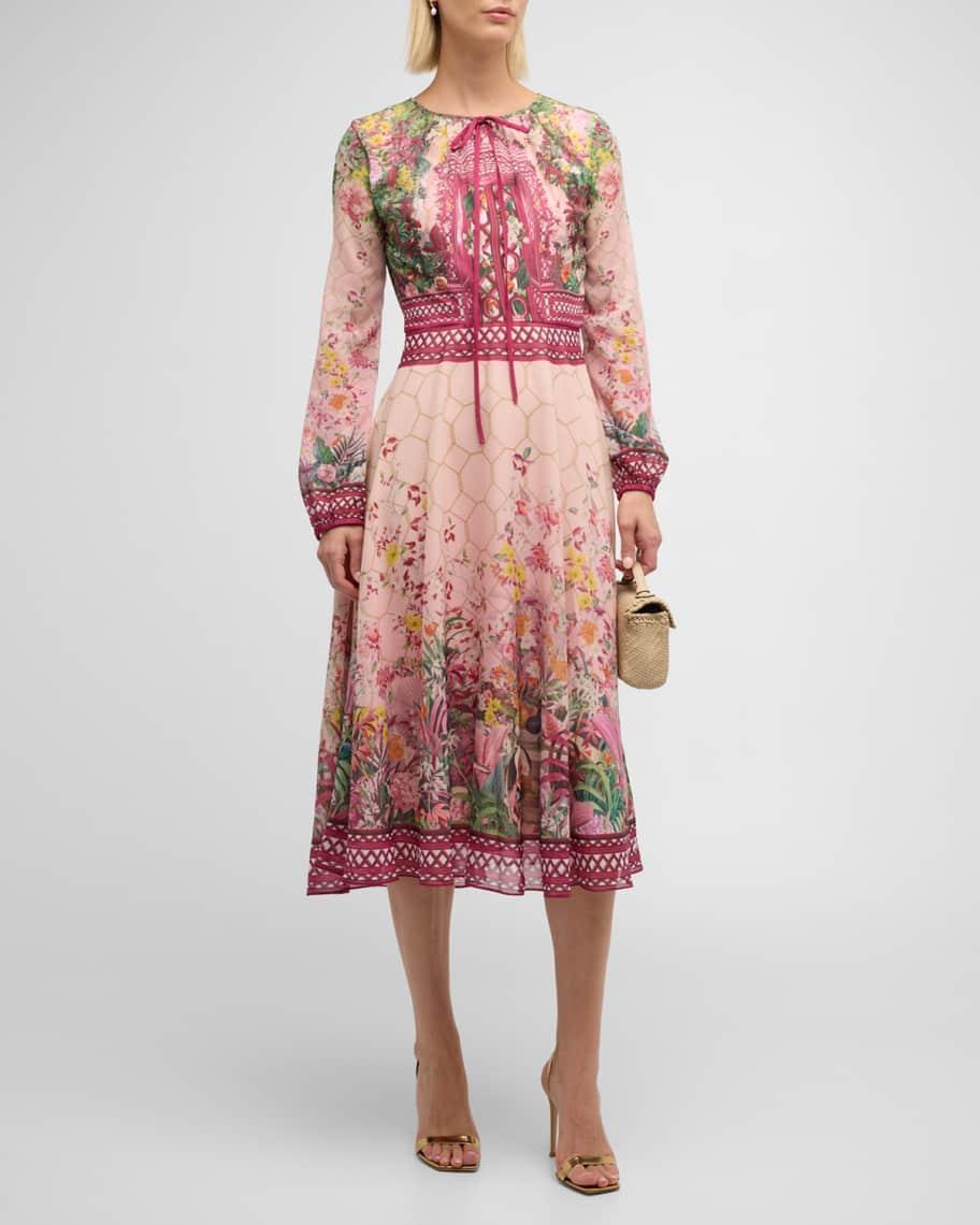 Garland Floral-Print Long-Sleeve Midi Dress Product Image