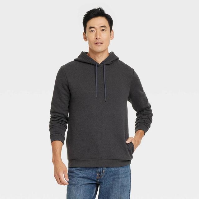 Mens Textured Fleece Hooded Sweatshirt - Goodfellow & Co Charcoal XL Product Image