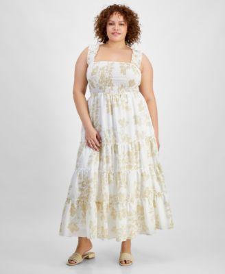 And Now This Trendy Plus Size Smocked Ruffle Maxi Dress Product Image