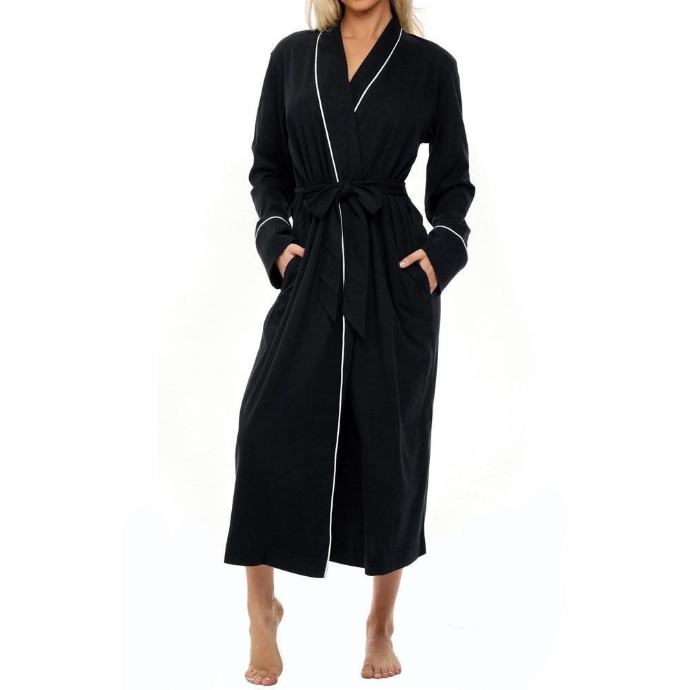 ADR Womens Soft Cotton Knit Jersey Lounge Robe with Pockets, Long Bathrobe Product Image