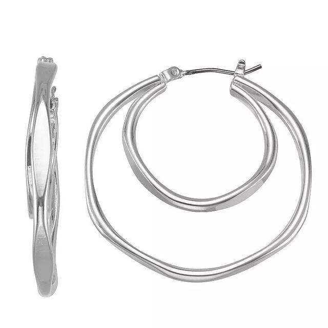 Napier Silver Tone Textured Double-Row Hoop Earrings, Womens Product Image