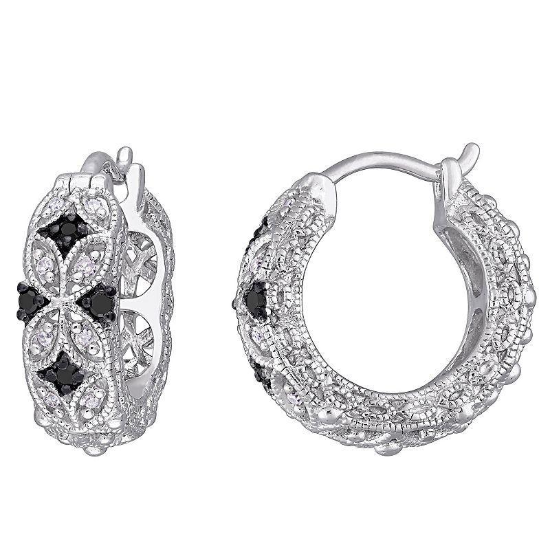 Stella Grace Sterling Silver 1/6 Carat T.W. Black & White Diamond Vintage Hoop Earrings, Womens Product Image