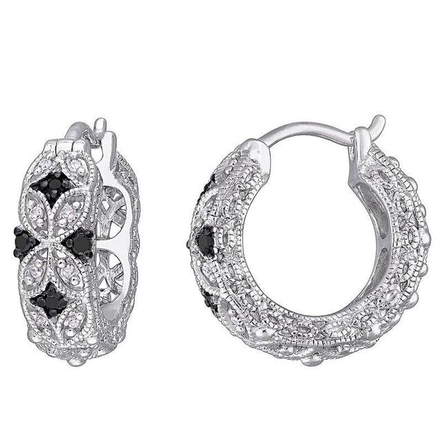 Stella Grace Sterling Silver 1/6 Carat T.W. Black & White Diamond Vintage Hoop Earrings, Womens, Multicolor Product Image