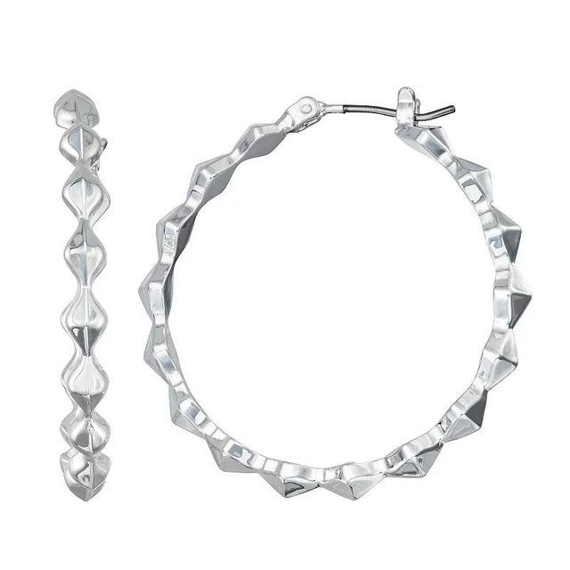 Napier Silver Tone Rhombus Texture Hoop Earrings, Womens Product Image