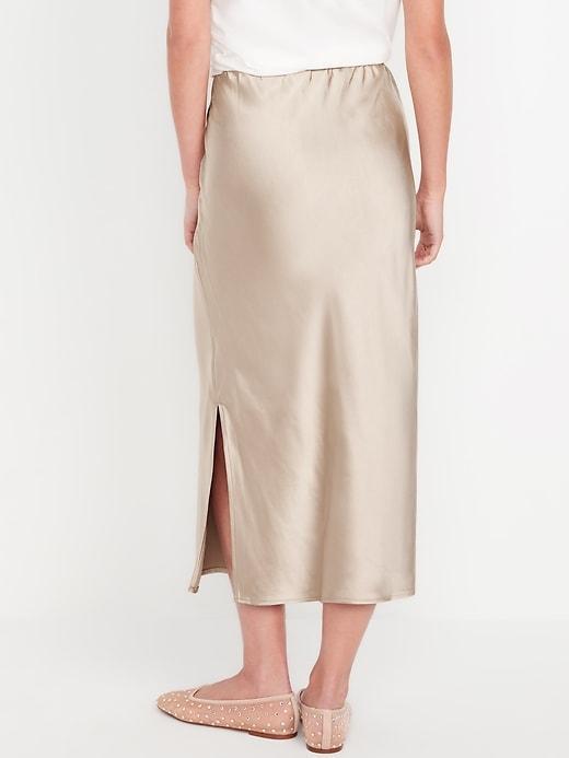 High-Waisted Satin Midi Slip Skirt Product Image