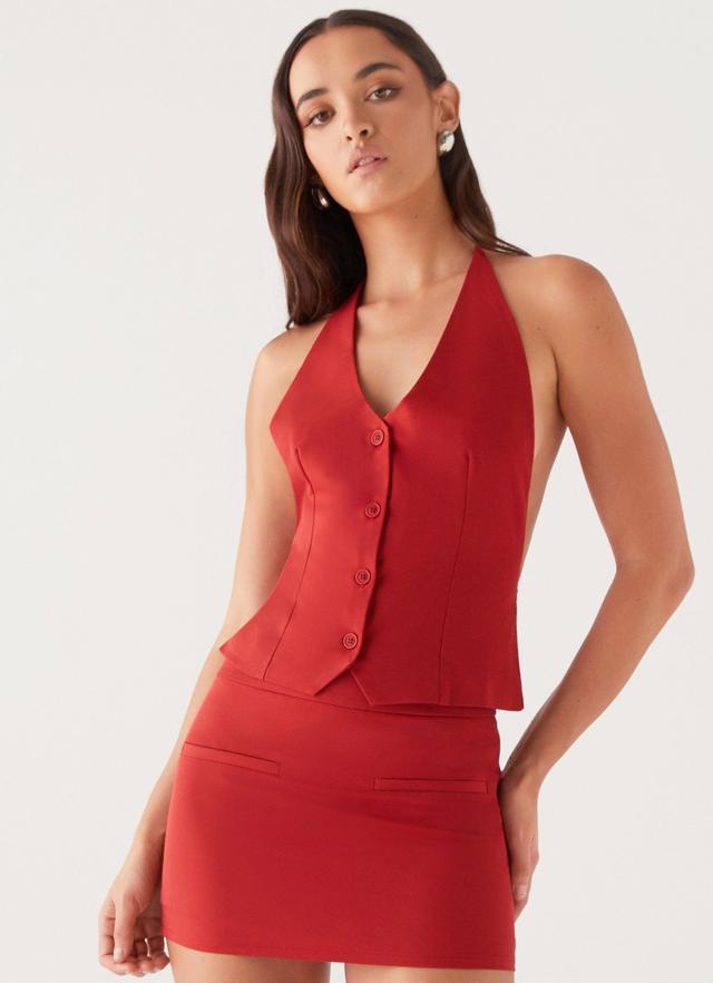 Sarah Halterneck Vest Top - Ruby Red Product Image