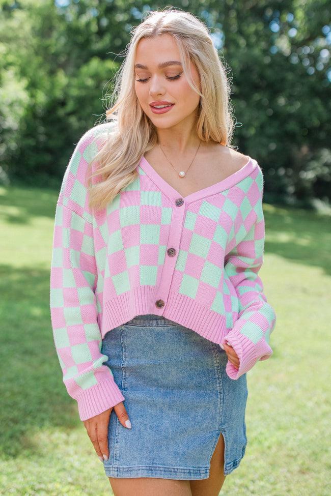 Making Memories In Watermelon Crawl Cropped Checkered Cardigan Product Image