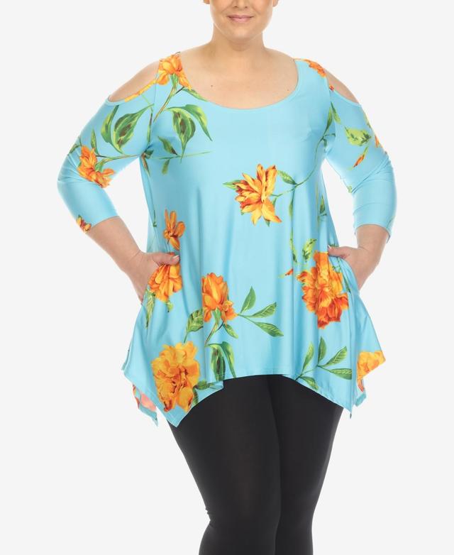 White Mark Plus Size Floral Printed Cold Shoulder Tunic Top - White Product Image