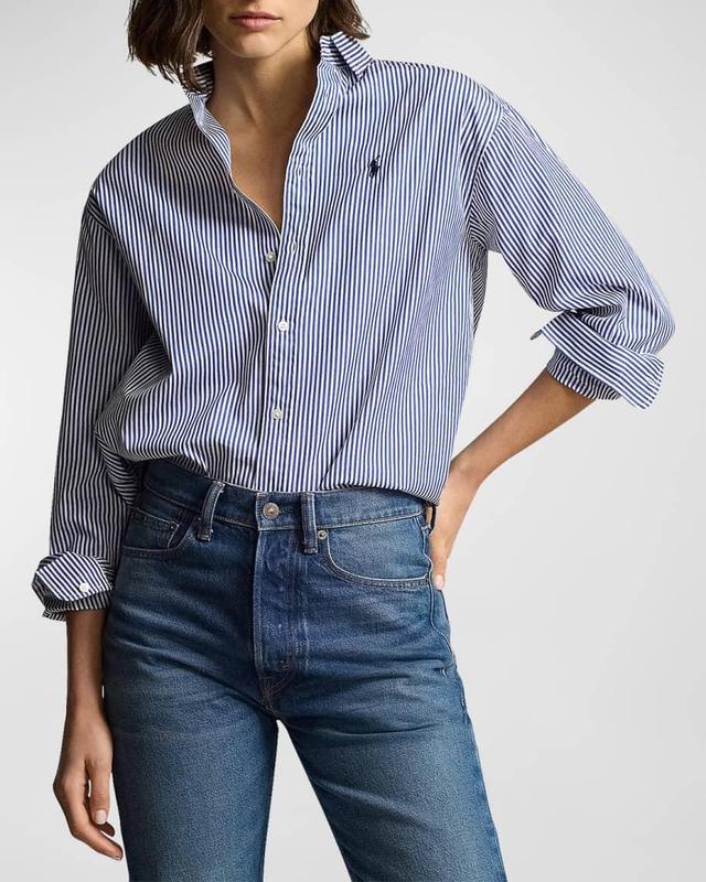 Striped Long-Sleeve Cotton Blouse Product Image