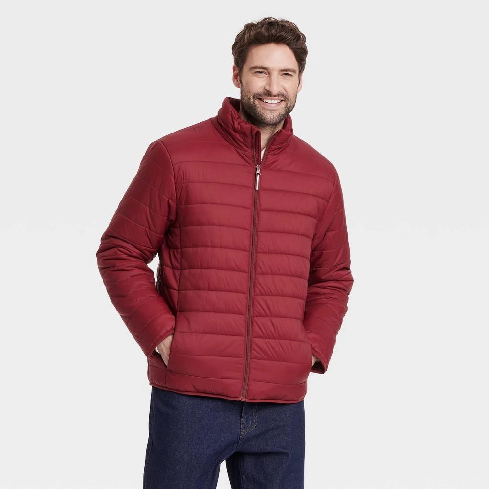 Mens Lightweight Puffer Jacket - Goodfellow & Co Maroon XL Product Image