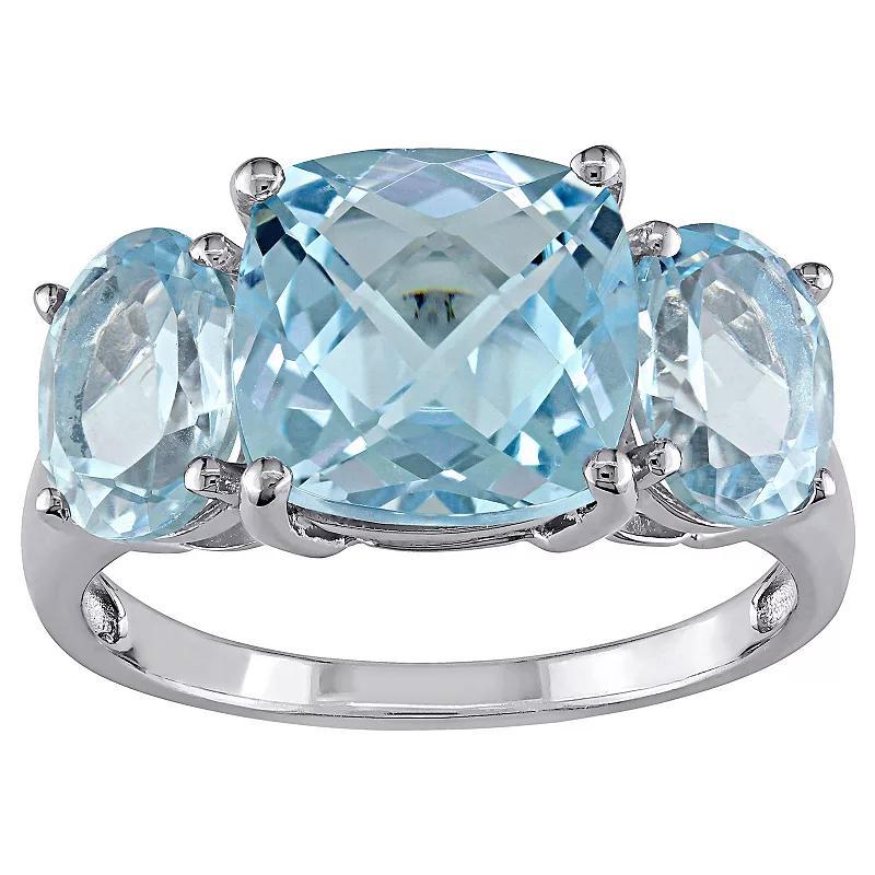 Stella Grace Sterling Silver Cushion-Cut Sky Blue Topaz 3-Stone Ring, Womens Product Image