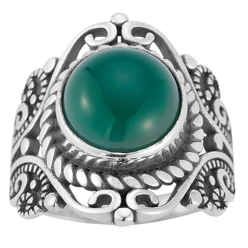 Sunkissed Sterling Sterling Silver Oxidized Green Agate Signet Ring, Womens Silver Tone Product Image