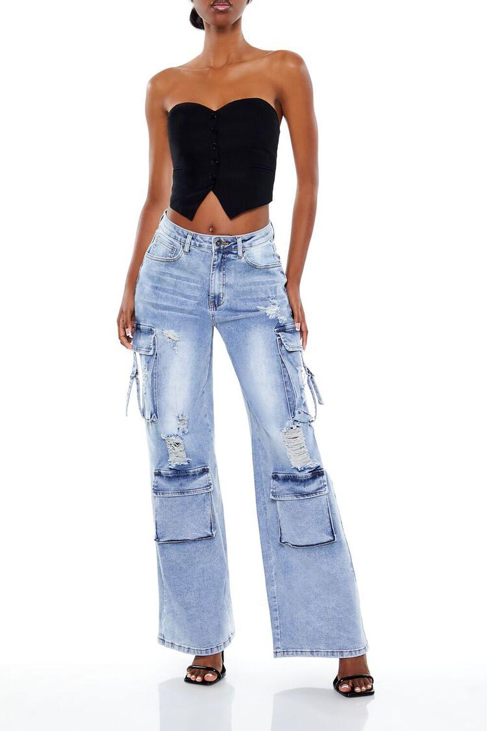 Distressed High-Rise Cargo Jeans | Forever 21 Product Image