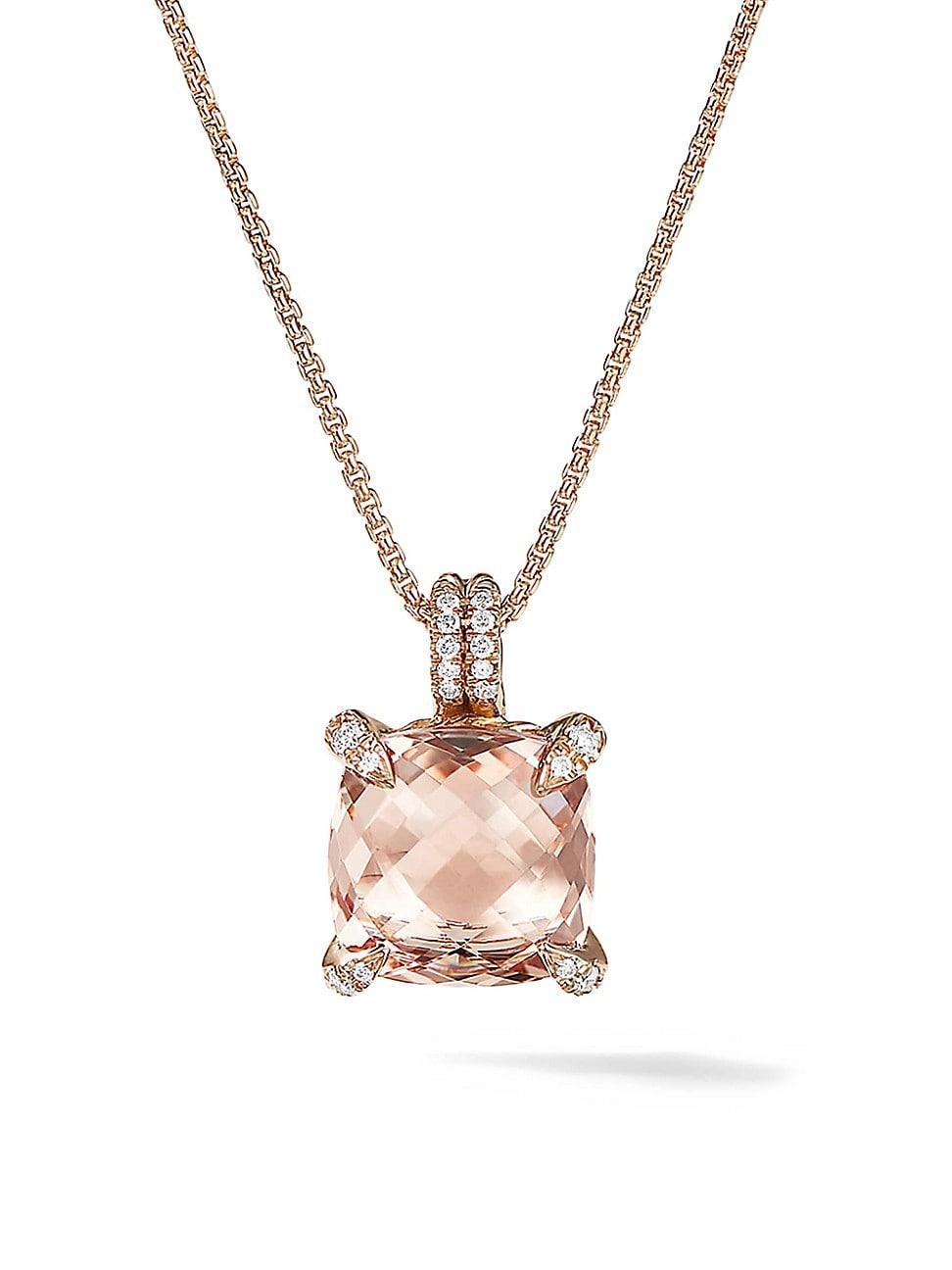 Womens Chtelaine Pendant Necklace with Diamonds in 18K Rose Gold with Morganite Product Image