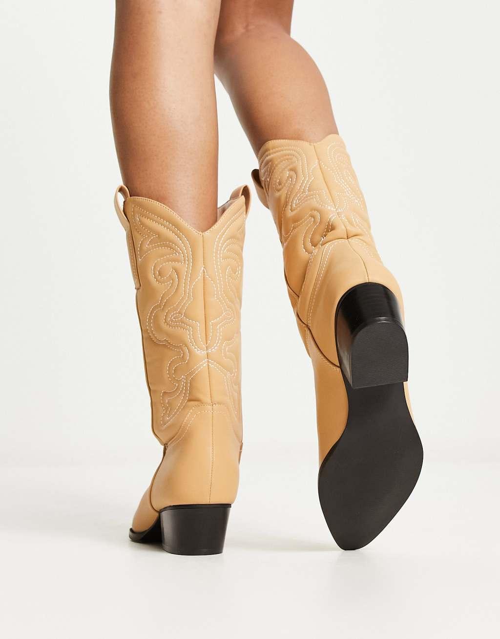 Glamorous knee western boots in beige  Product Image