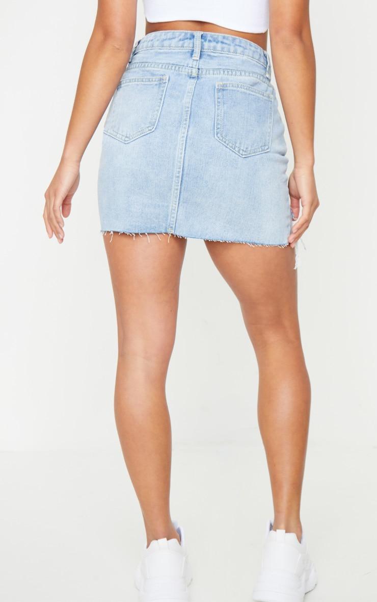 Petite Light Blue Wash Ripped Mini Denim Skirt Product Image