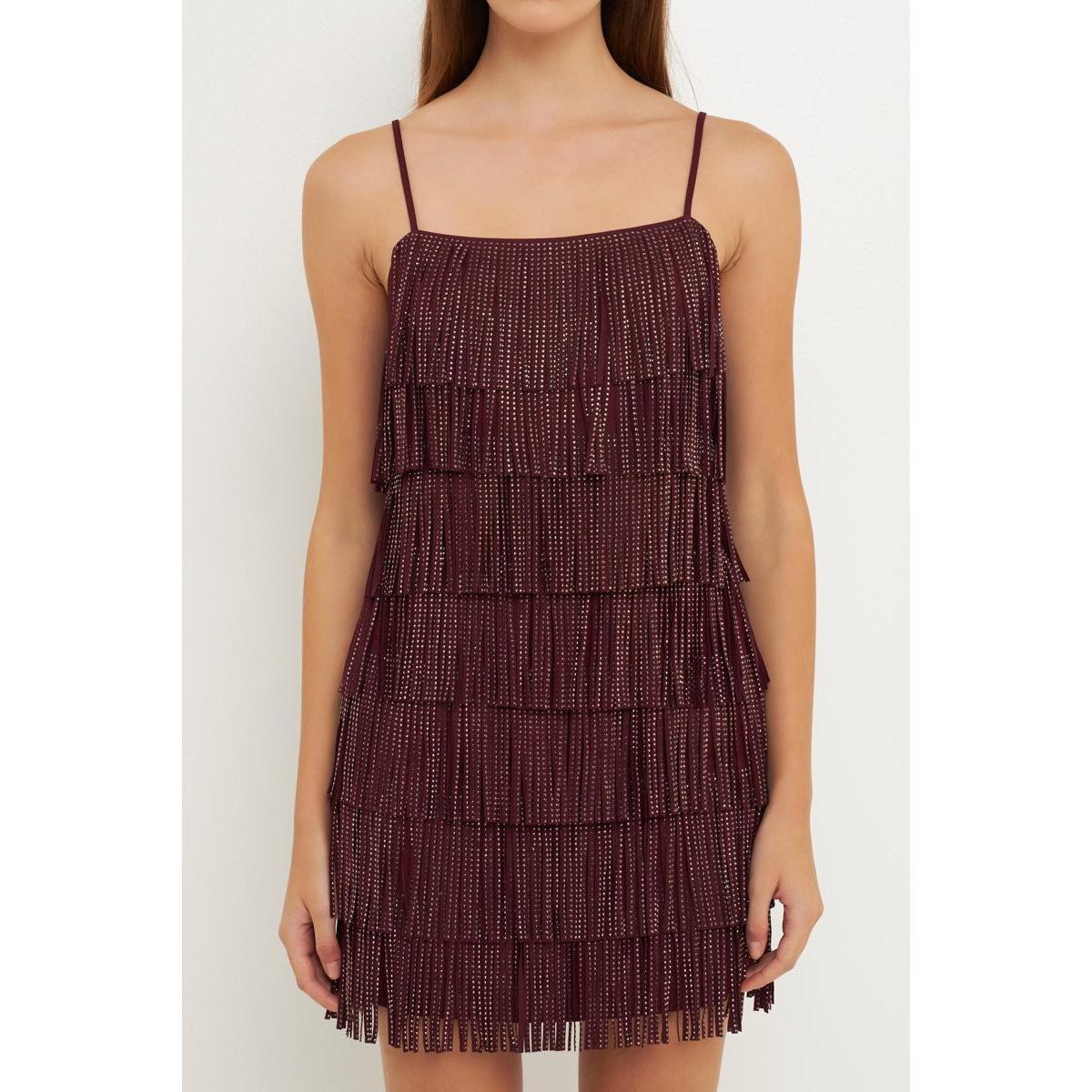 Womens Embellished Suede Fringe Mini Dress Product Image