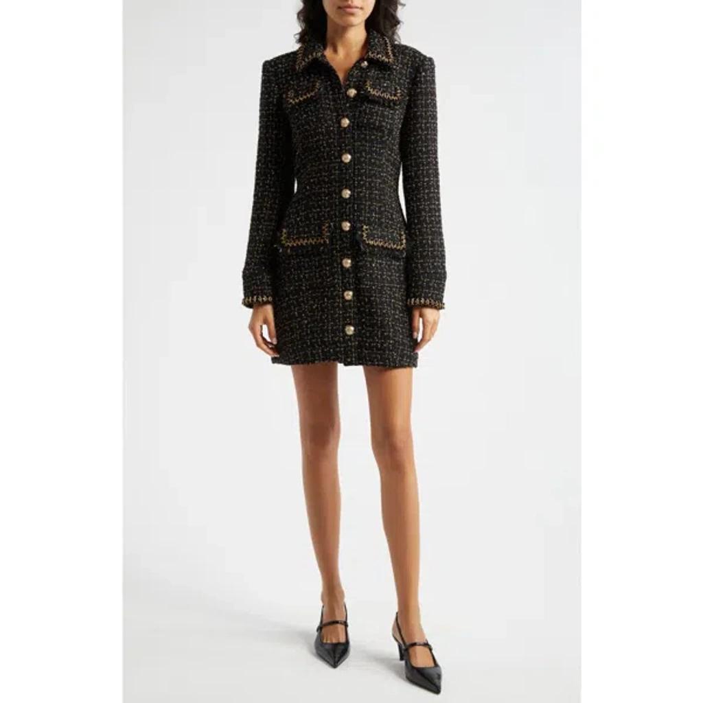 Sasha Long Sleeve Metallic Tweed Dress In Black/gold Product Image