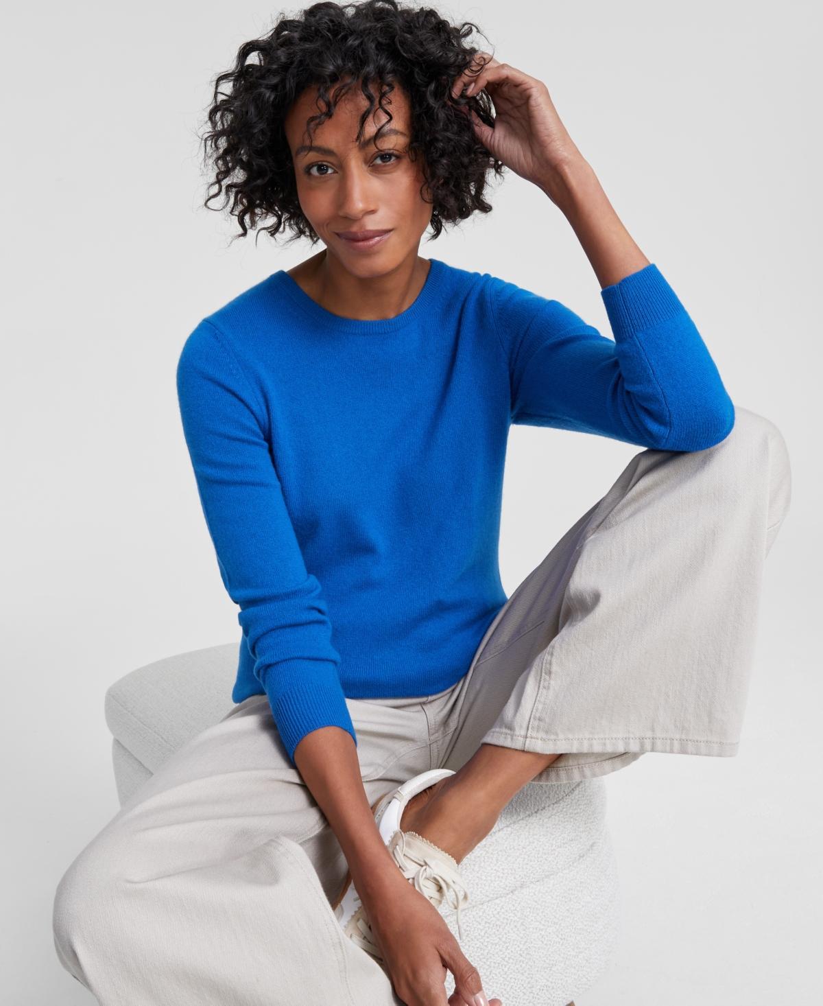 Charter Club 100% Cashmere Womens Long-Sleeve Crewneck Sweater, Regular & Petites, Created for Macys Product Image